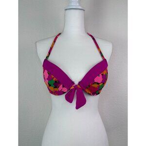 Aerie 34C women's purple‎ floral bikini top underwire push up halter swim top